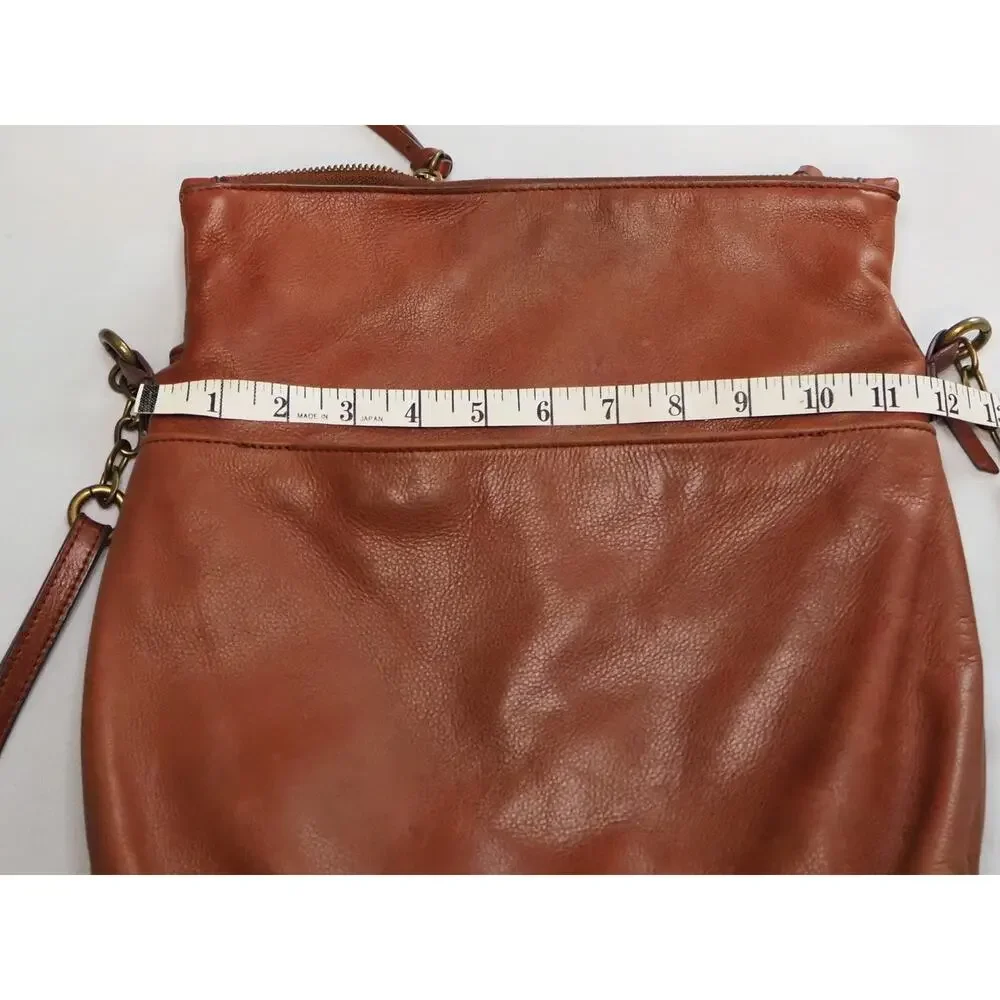 Margot New York Cognac Leather Triple Zip Crossbody Hobo Bag 12x13 Brown